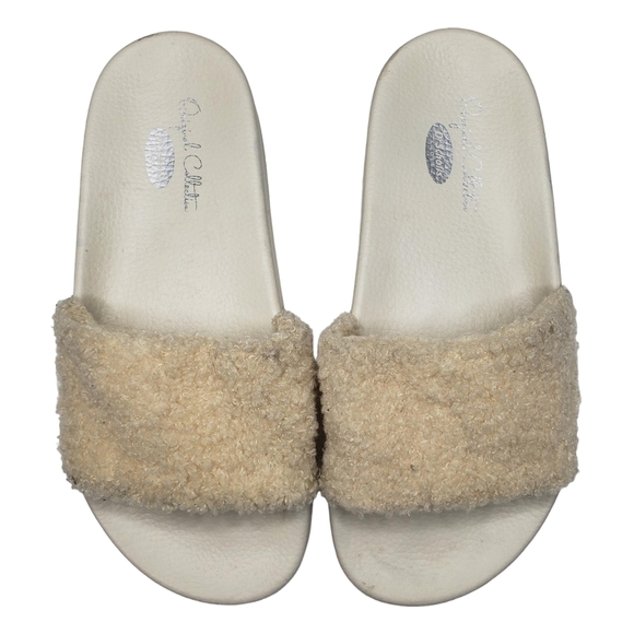 Dr. Scholl's | Cream Sherpa Open Toe Slides Chic Slip On Sandals Women's 7.5 - Picture 1 of 9